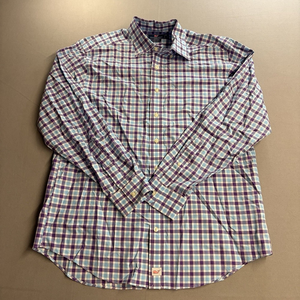 Vineyard Vines Murray Shirt Mens M Blue Purple Plaid Check Button Down Cotton